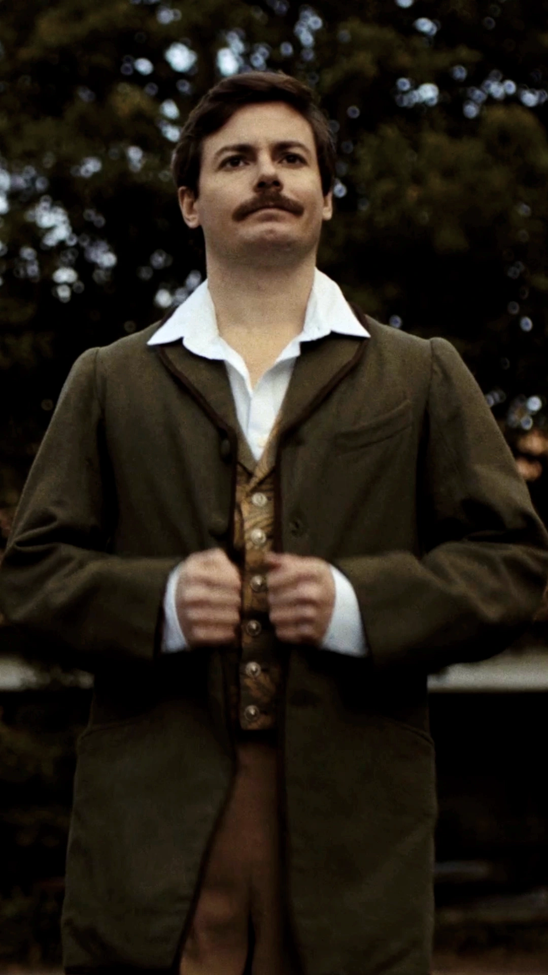 Luke Hunter in Regency costume — original photograph with corrected lighting